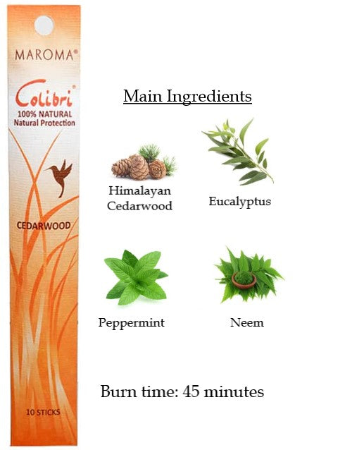 Maroma Colibri Mozzies Away - Cedarwood (10 Incense Sticks)
