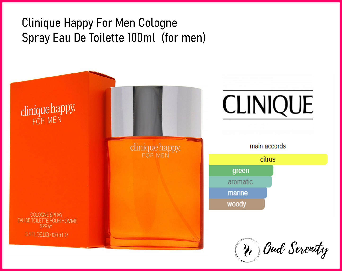 GENUINE Clinique Happy For Men Cologne Spray Eau De Toilette 100ml